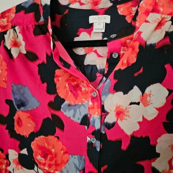 J.Crew Blouse Long Sleeve Floral Pink Purple Black Buttons Business Casual - Picture 2 of 9